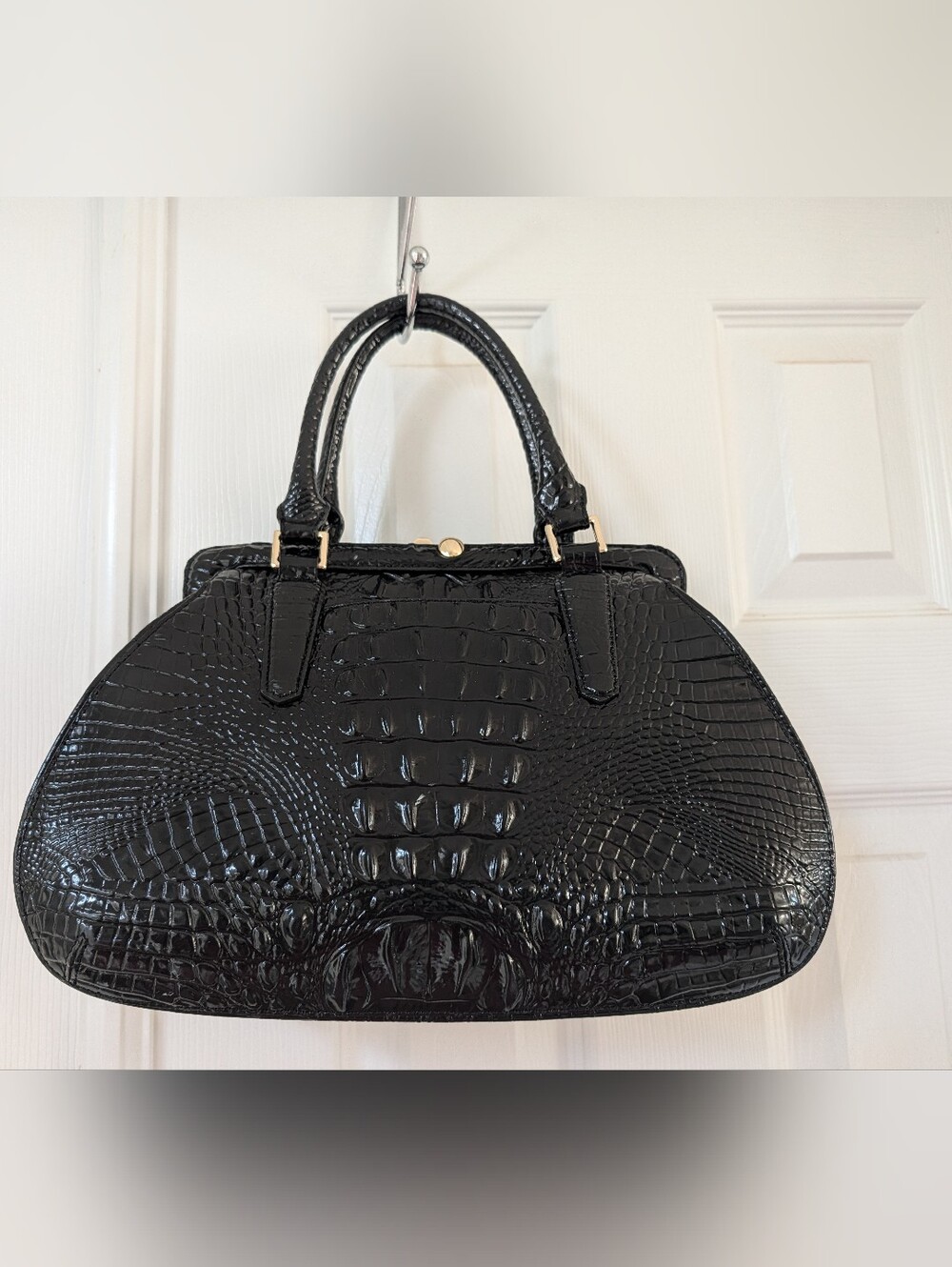 Brahmin Black Patent Layla Melbourne Croc-Embossed Top-Handle Bag - Picture 2 of 4